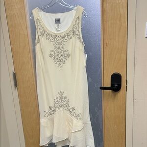 R & M Richards 2 PC Ivory High Low Dress with Matching Shawl